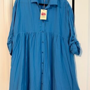 entro Blue Button-Front Shirtdress